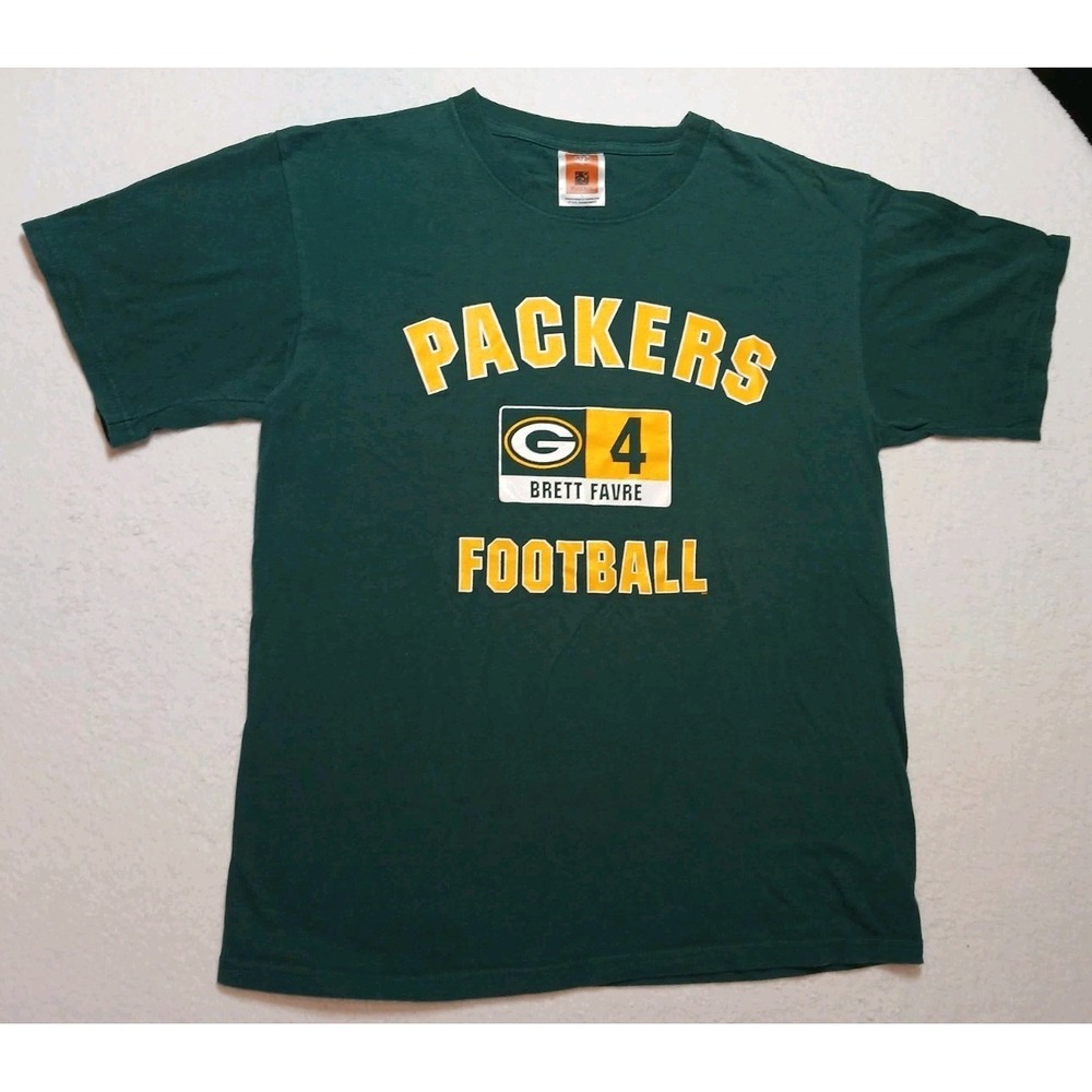 Vintage NFL GREEN BAY PACKERS Brett Favre #4 Short Sleeve Green T-Shirt Size L